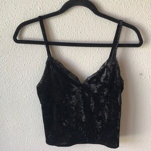 Forever 21 Black Velvet Crop Top V-Neck Tank